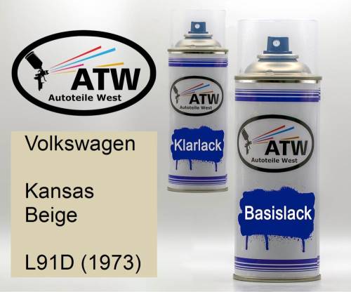 Volkswagen, Kansas Beige, L91D (1973): 400ml Sprühdose + 400ml Klarlack - Set, von ATW Autoteile West.